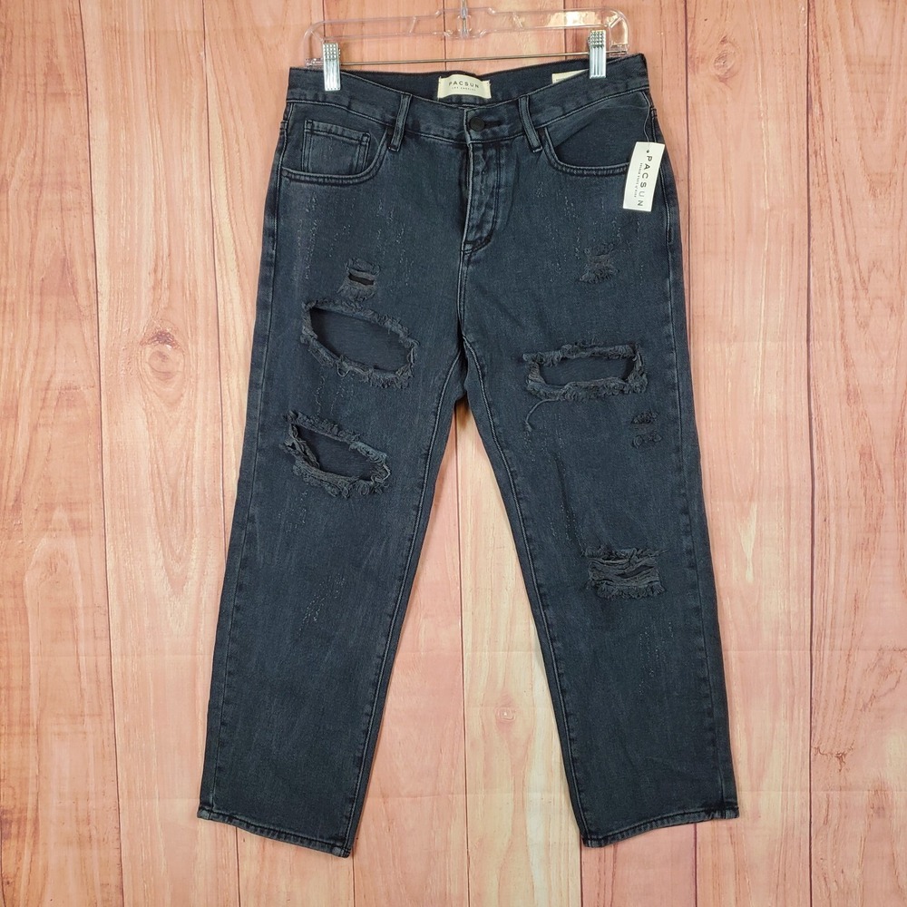 PacSun Boyfriend Jeans Womens Sz 28 Distressed Straight Leg Frayed Hem Pac Sun